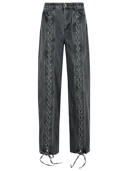 Rotate Birger Christensen – Schwarze Baumwolljeans mit Schnürsenkeln