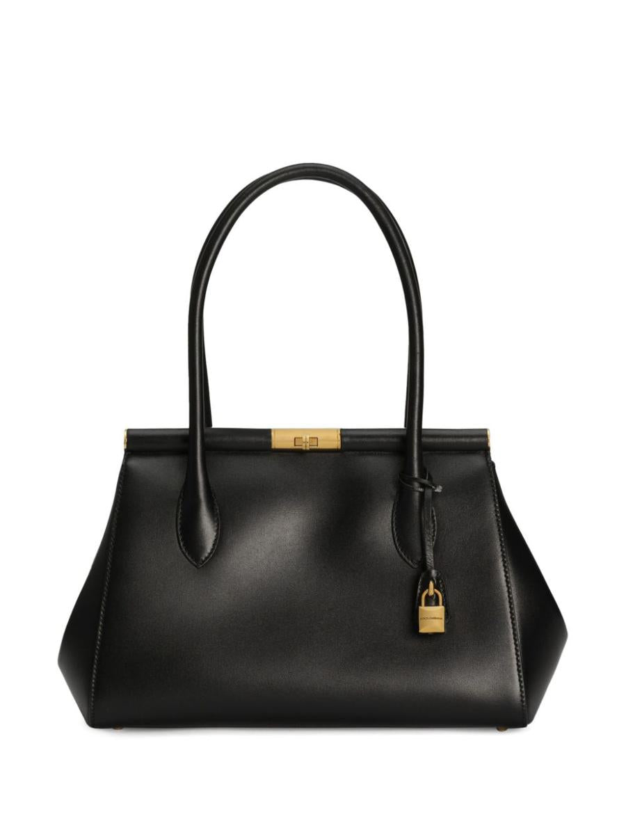 Dolce &amp; Gabbana – Schwarze Ledertasche mit goldenem Anhänger