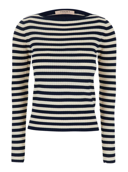 Weiß-schwarzes Top mit geripptem Design und durchgehendem Streifenmotiv aus Viskose für Damen
