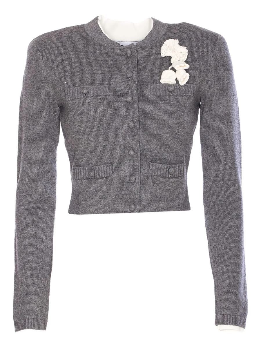 Self-Portrait Graue Häkel-Blumen-Strickjacke