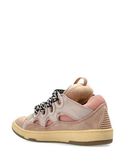 Lanvin – Graue Sneakers aus Kalbsleder mit mehrfarbigen Schnürsenkeln