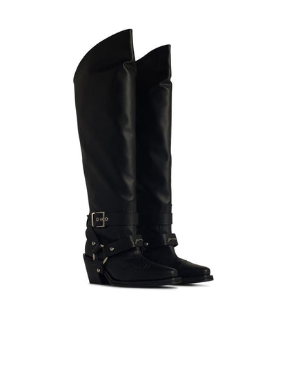 Ganni – Schwarze Stiefel aus recycelter Ledermischung „Western“