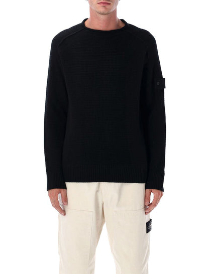 Stone Island – Schwarzer Fisherman-Pullover aus gerippter Wolle