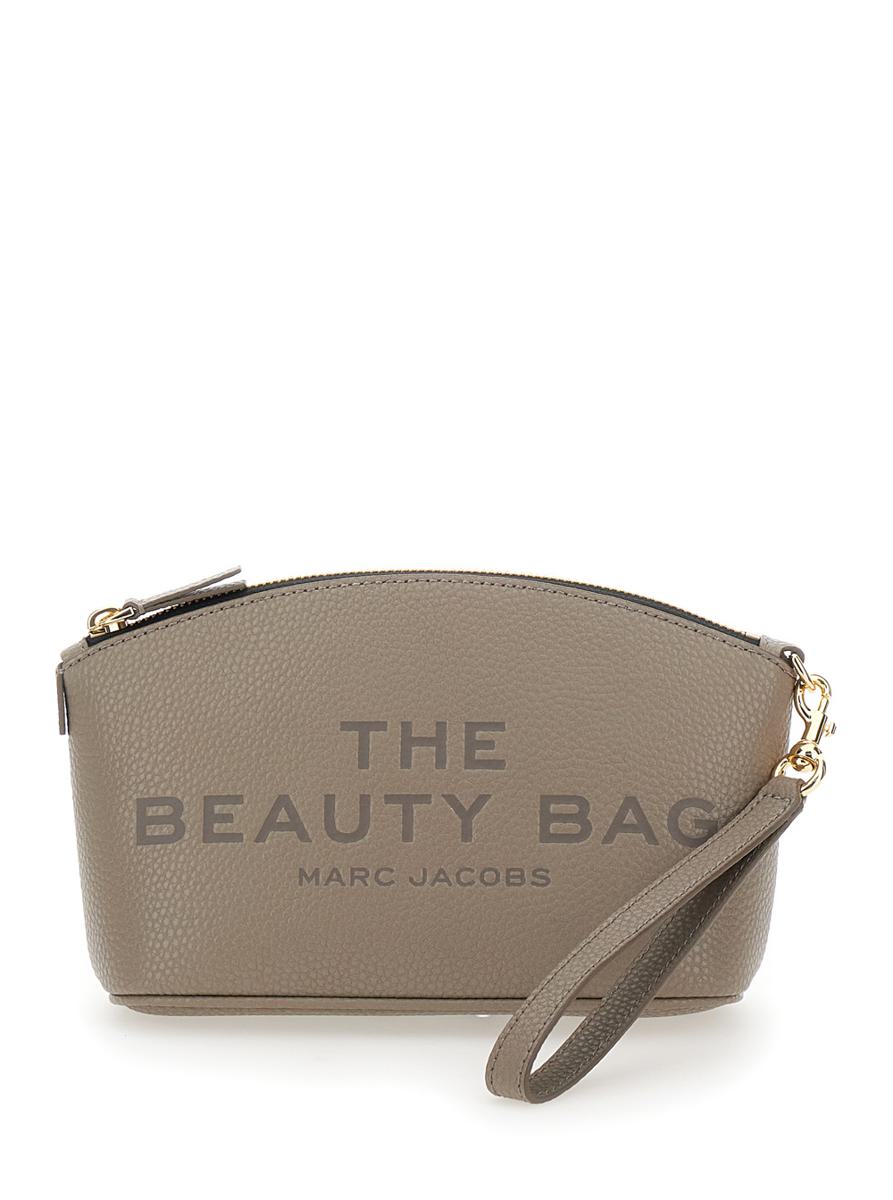 'The Beauty Bag' Graue Clutch mit Logo-Print auf der Vorderseite aus Leder für Damen