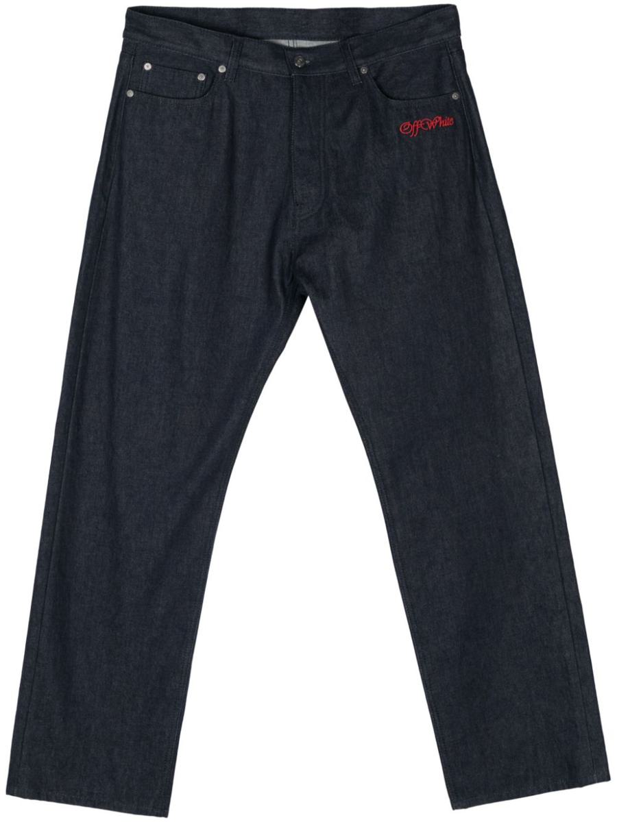 Off-White – Raw Skate-Jeans mit Schriftzug