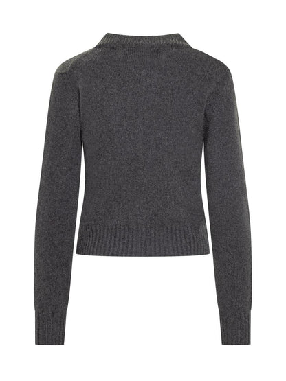 AMI Paris – Graue Strickjacke mit Knöpfen und Logo von Ami Paris