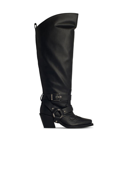 Ganni – Schwarze Stiefel aus recycelter Ledermischung „Western“