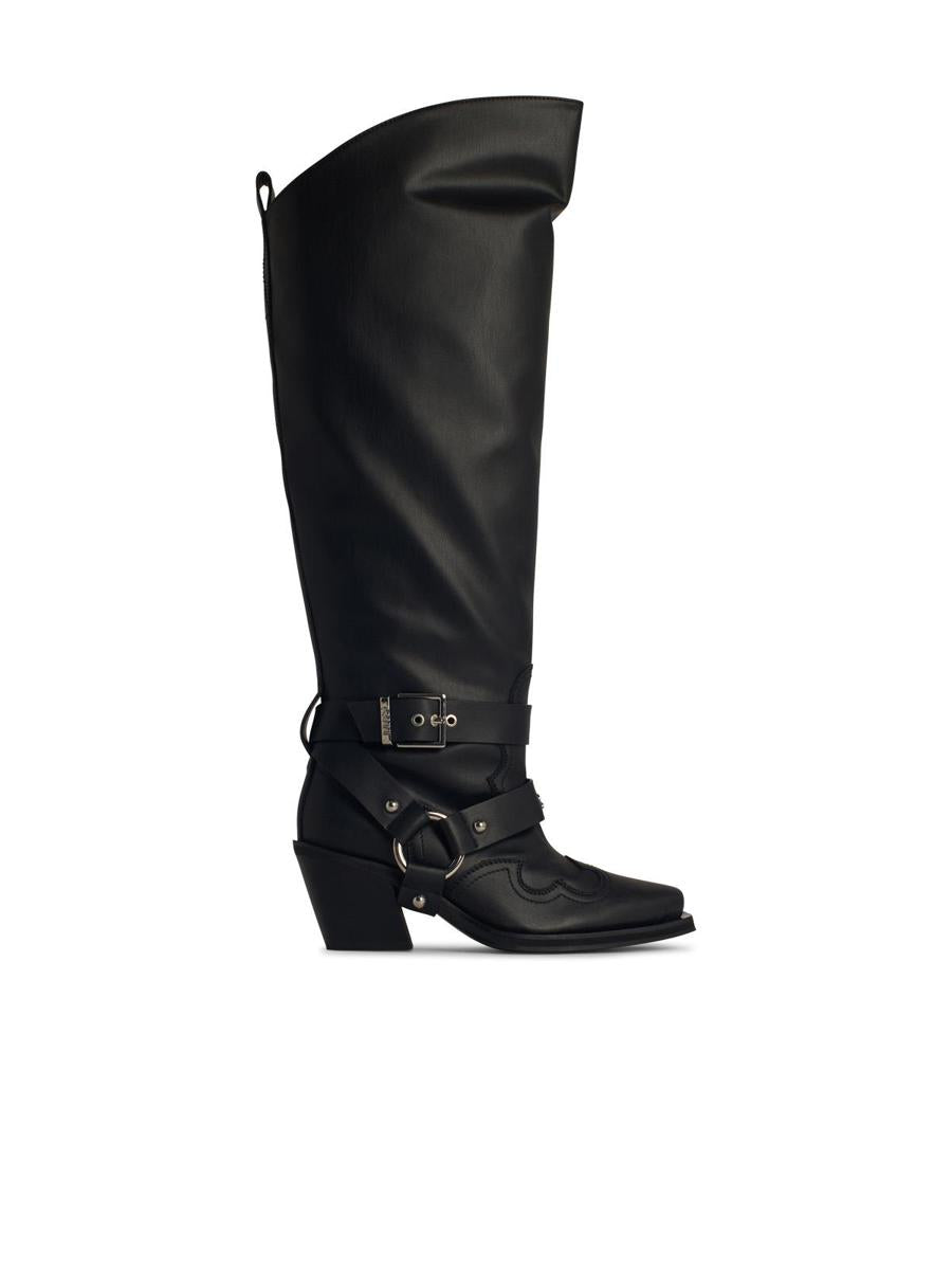Ganni – Schwarze Stiefel aus recycelter Ledermischung „Western“