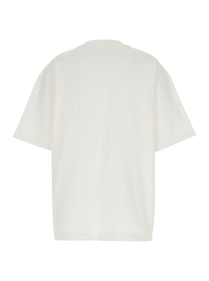 Weißes T-Shirt mit Rundhalsausschnitt und Logo-Schriftzug auf der Vorderseite aus Baumwolle für Damen