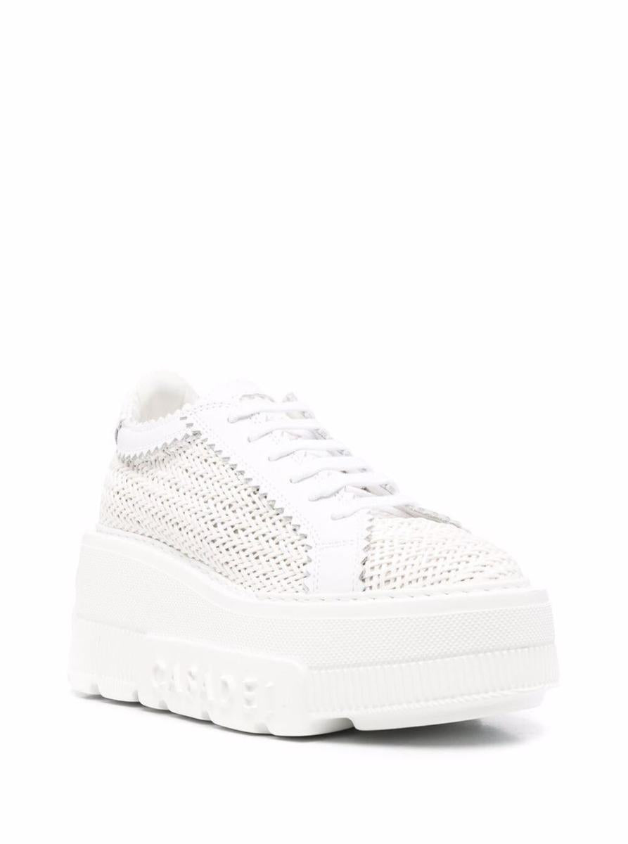 Weiße Plateau-Sneakers mit verwobenem Design aus Polyurethan für Damen