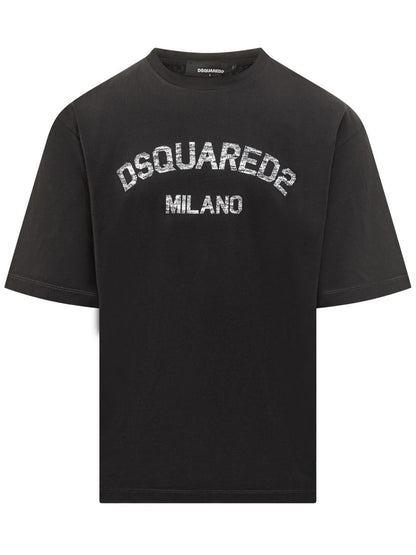 DSQUARED2 Schwarzes Baumwoll-T-Shirt mit Logo Dsquared2 Milano