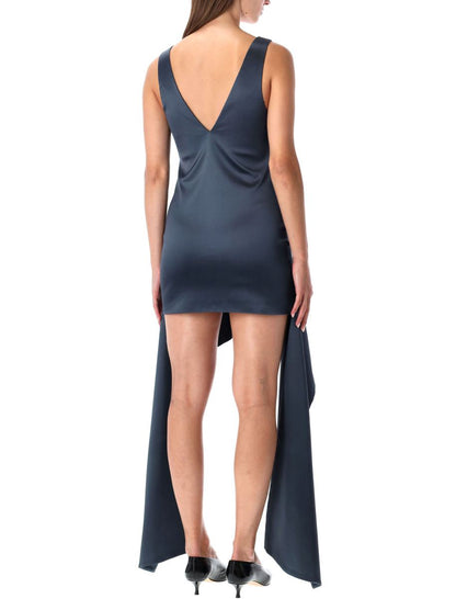 JW Anderson – Stahlblaues, drapiertes Minikleid mit V-Ausschnitt