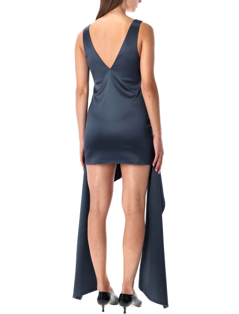 JW Anderson – Stahlblaues, drapiertes Minikleid mit V-Ausschnitt