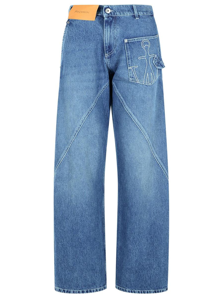 JW Anderson – Workwear-Baumwollhose mit hellblauem, verdrehtem Bein