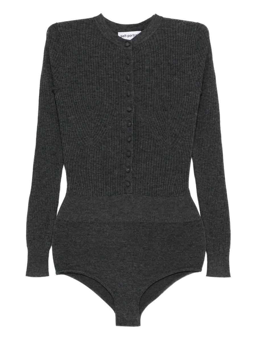 Self-Portrait – Grauer Playsuit aus Wollstrick