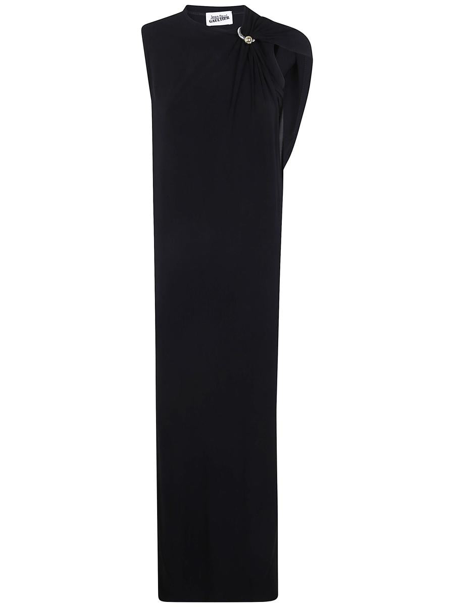 Jean Paul Gaultier Stretch Viskose Doppelschicht Langes Kleid mit "Gaultier" Piercing Kleidung