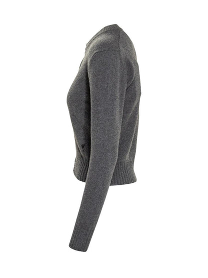 AMI Paris – Graue Strickjacke mit Knöpfen und Logo von Ami Paris