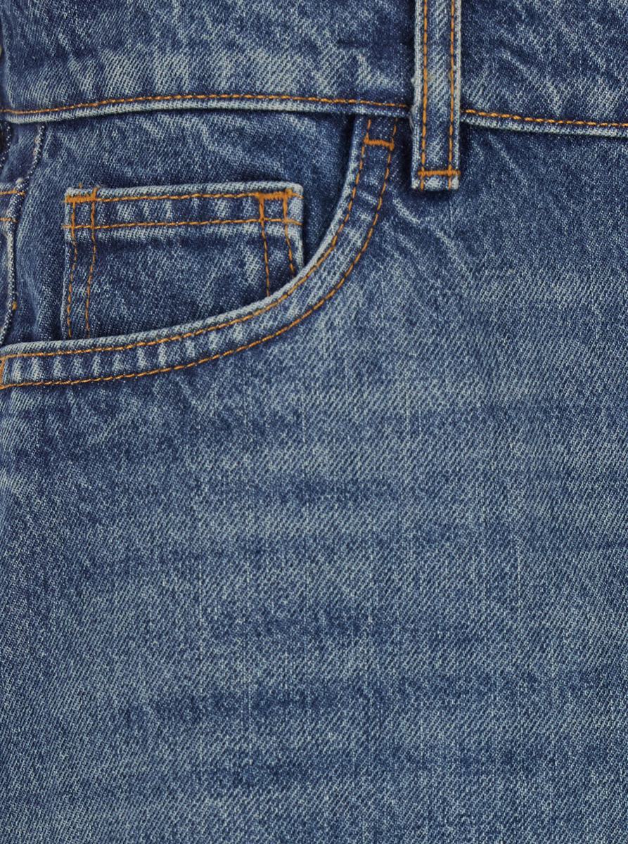 Blauer Rock mit Logo-Patch auf der Rückseite und diagonalem Einbeinschnitt aus Denim für Damen
