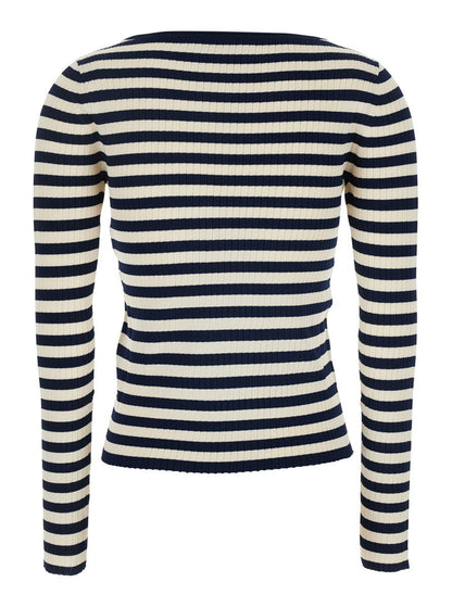 Weiß-schwarzes Top mit geripptem Design und durchgehendem Streifenmotiv aus Viskose für Damen