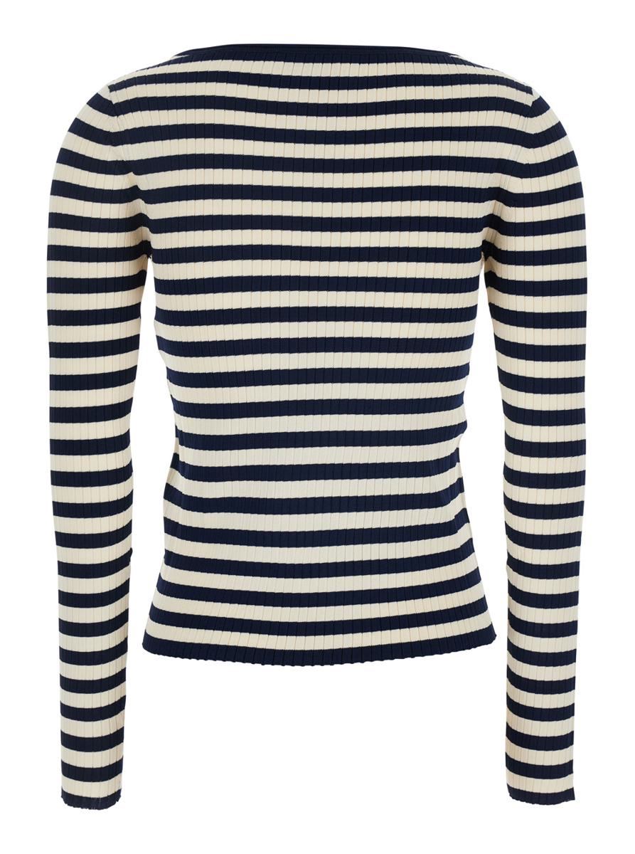 Weiß-schwarzes Top mit geripptem Design und durchgehendem Streifenmotiv aus Viskose für Damen
