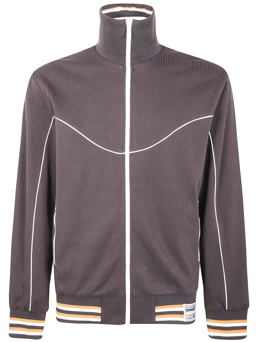 Golden Goose „Journey“ Unisex-Trainingsjacke mit Reißverschluss, Baumwoll-Flachripp-Jersey-Mischgewebe, Paspelierung und Etikett