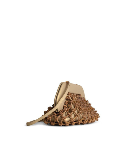 Themoirè „Tia Knot Strass“ goldene Tasche aus veganem Leder