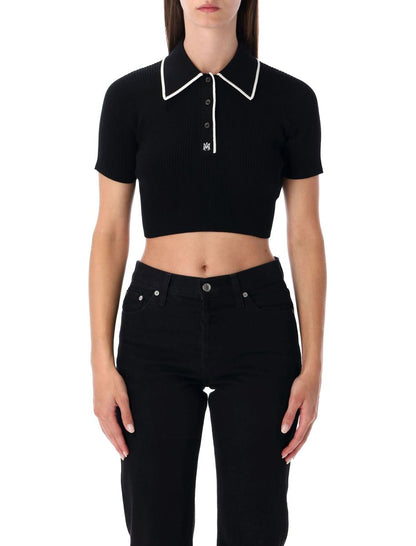 Amiri – Schwarzes, kurzes Strick-Poloshirt