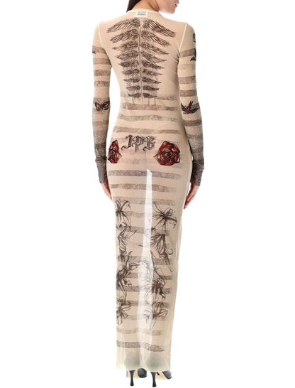 Jean Paul Gaultier Mesh Tatoo Mariner Langes Kleid