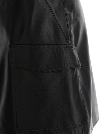 Schwarzer Brieftaschenrock mit Taschen aus Leder für Damen