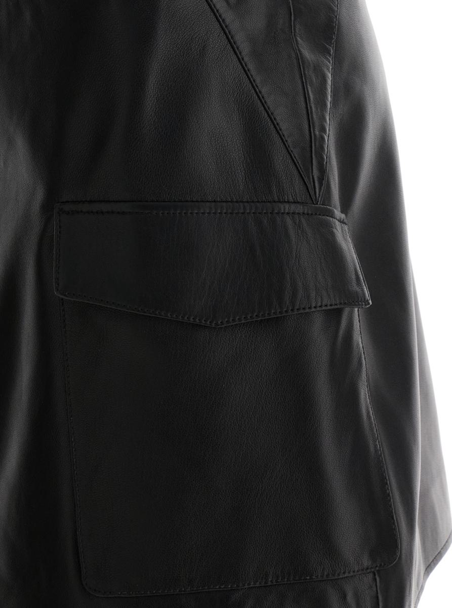 Schwarzer Brieftaschenrock mit Taschen aus Leder für Damen