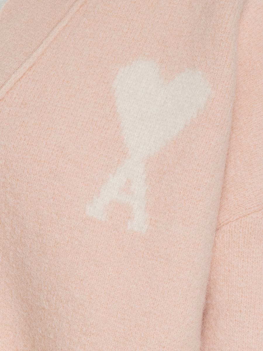 AMI Paris – Rosa Strickjacke mit kontrastierendem Logo von Ami Paris