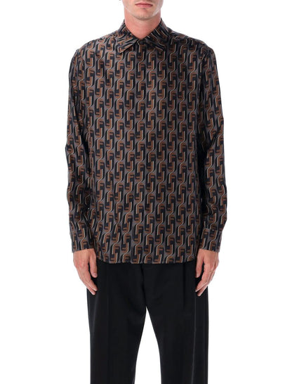 Fendi Braunes bedrucktes Seidenhemd „Nity“
