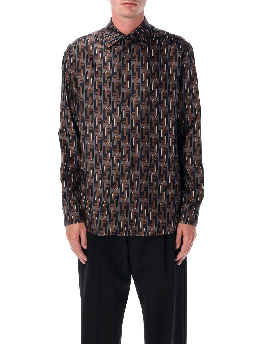 Fendi Braunes bedrucktes Seidenhemd „Nity“