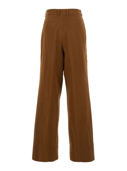 Braune Hose „Frankie“ mit Gürtelschlaufen aus Baumwoll-Leinen-Mix für Damen