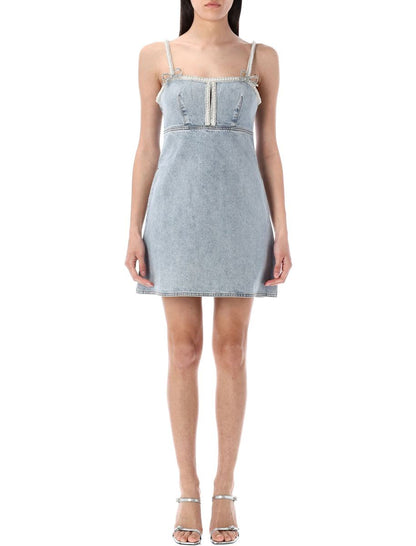 Self-Portrait – Minikleid aus Denim mit Perlen
