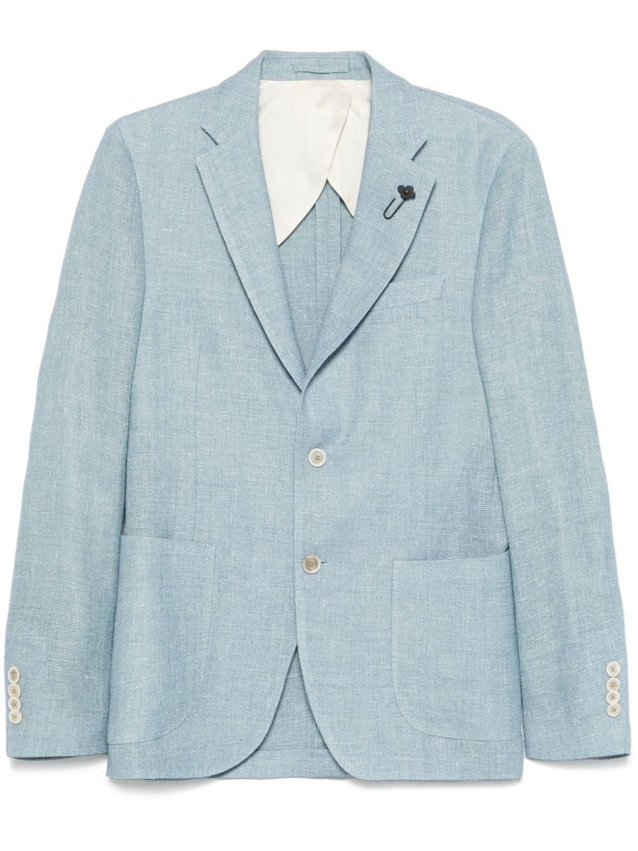 Lardini Einreihige Jacke aus hellblauem Leinen und Wolle