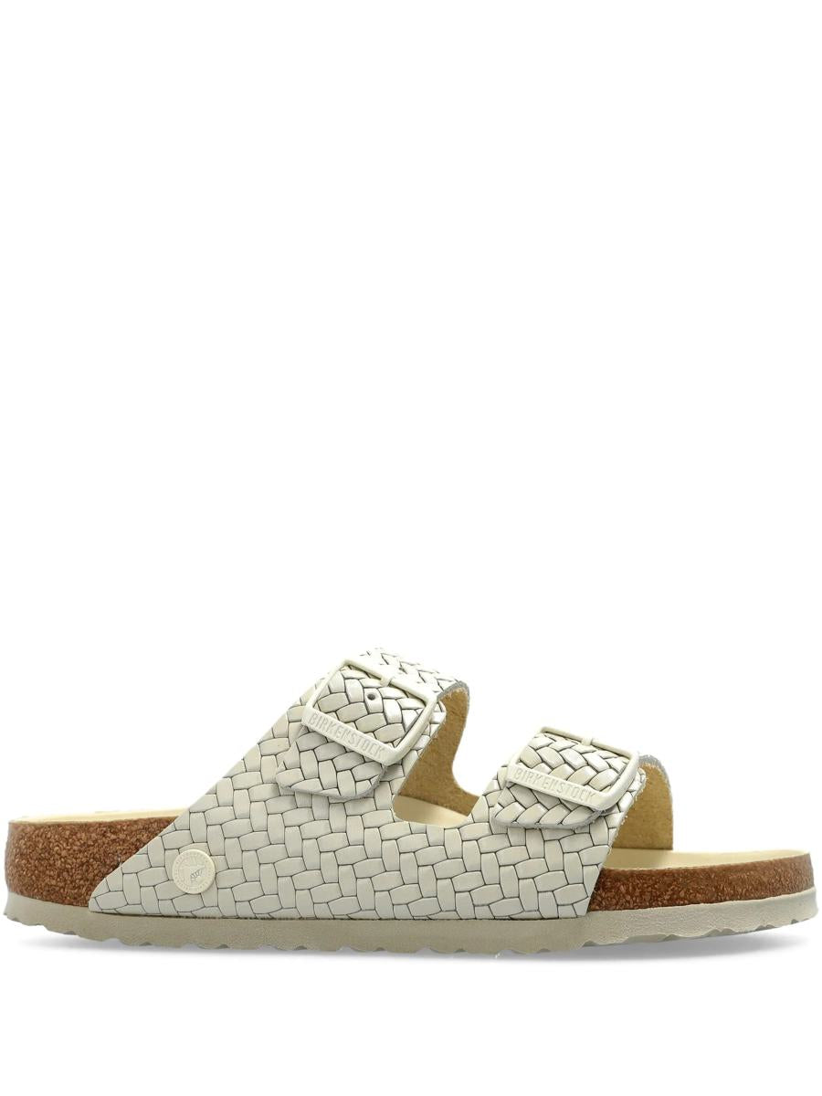 Birkenstock Arizona Ecru, Schuhe aus gewebtem Naturleder mit Prägung