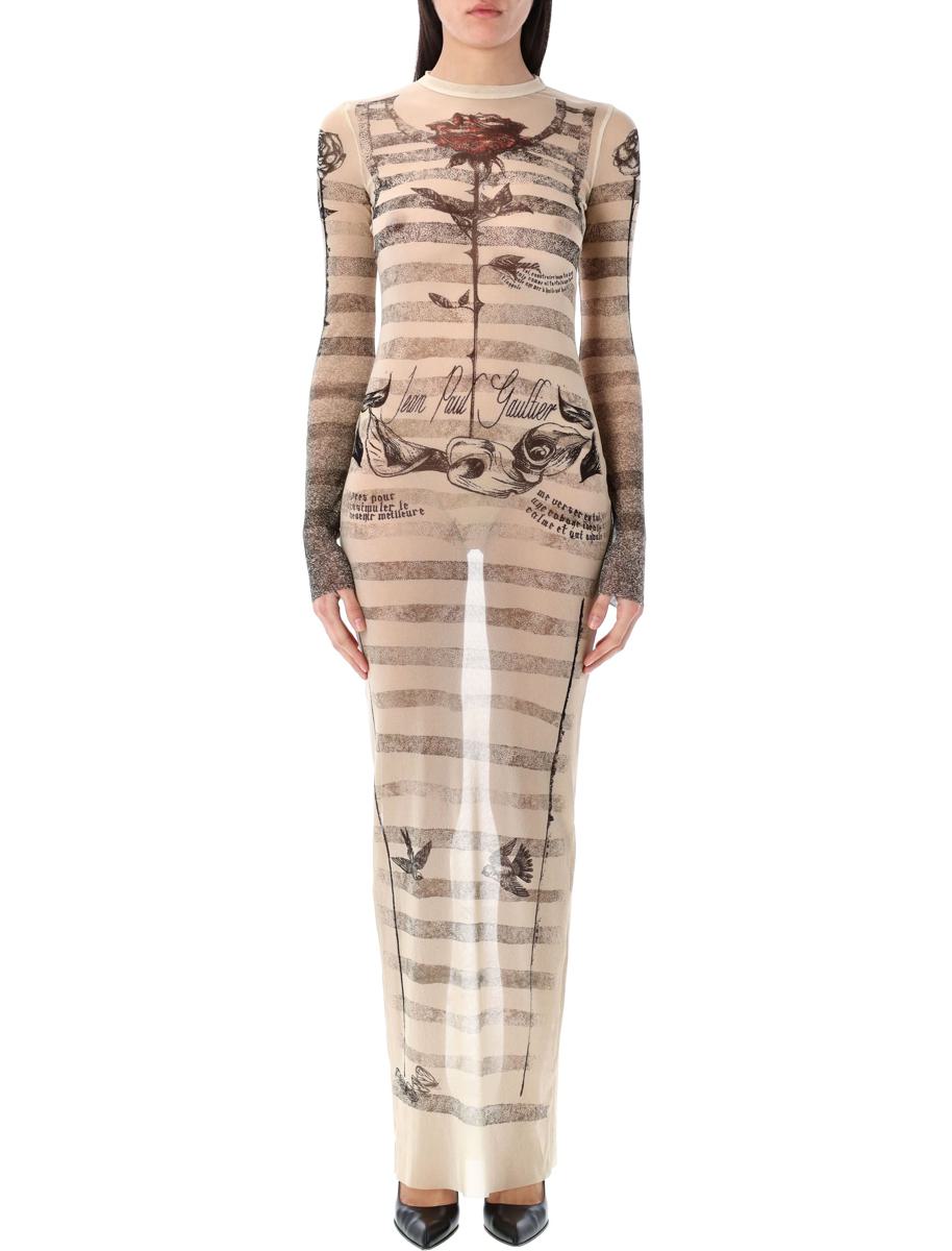 Jean Paul Gaultier Mesh Tatoo Mariner Langes Kleid