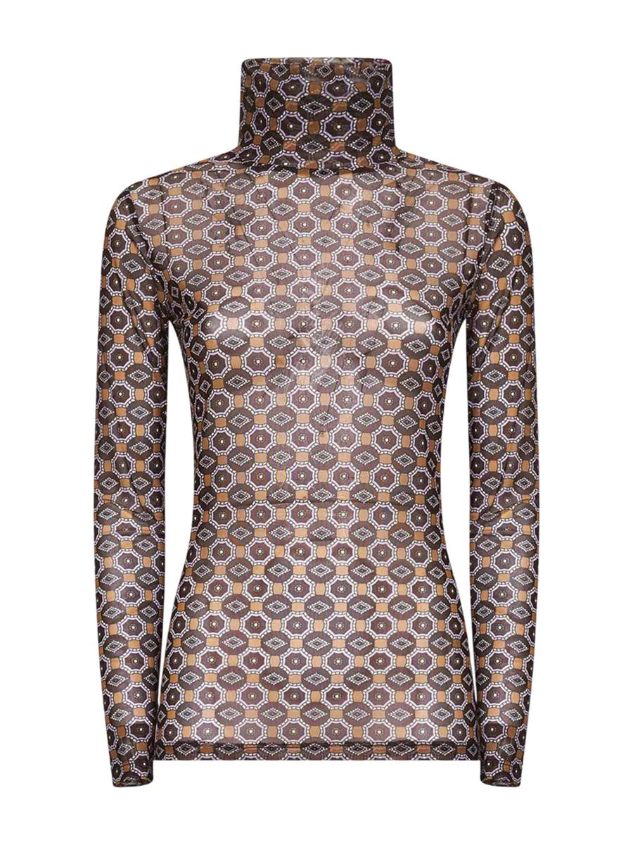 Dries Van Noten – Netzoberteil mit braunem Mini-Krawattenprint