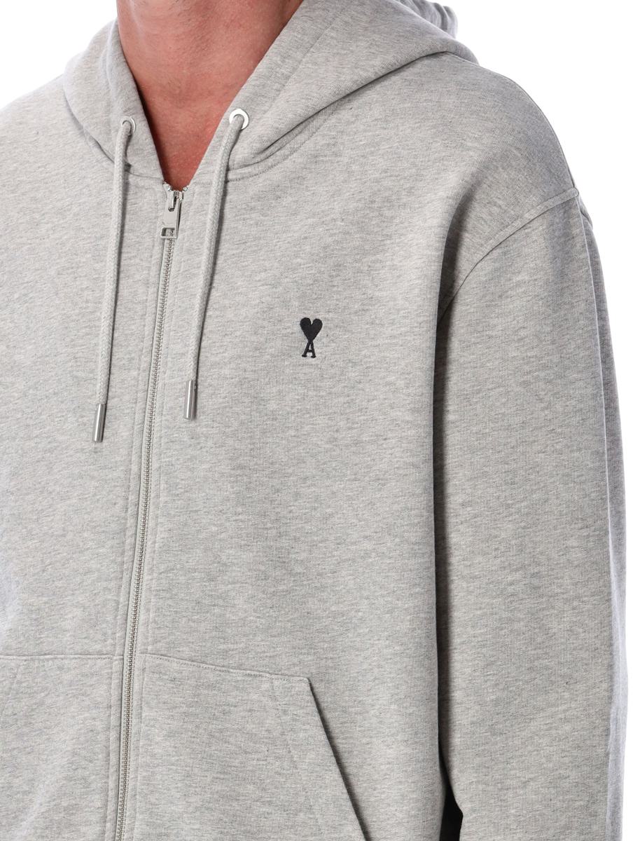 Grauer Baumwoll-De-Coeur-Hoodie von AMI Paris mit Reißverschluss