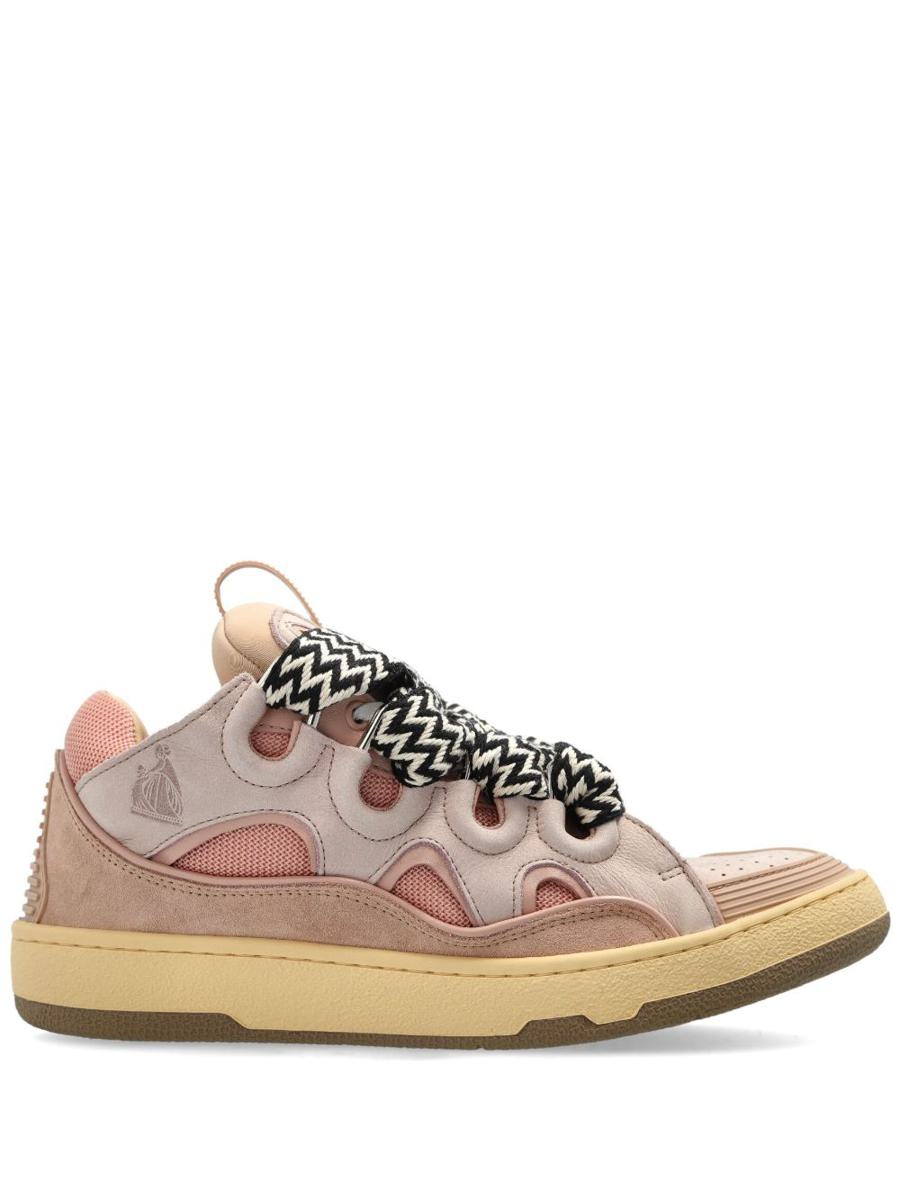 Lanvin – Graue Sneakers aus Kalbsleder mit mehrfarbigen Schnürsenkeln