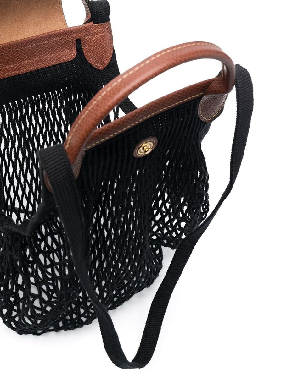 Schwarze Handtasche „Le Pliage Filet“ mit eingraviertem Logo aus Mesh für Damen