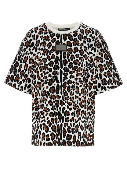 Dolce &amp; Gabbana – T-Shirt mit Animalprint und Logo-Plakette