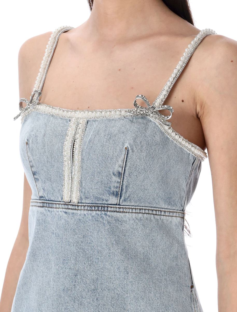 Self-Portrait – Minikleid aus Denim mit Perlen