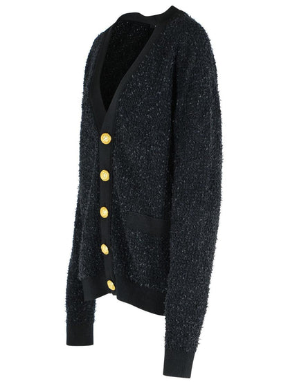 Balmain – Schwarze Strickjacke aus Baumwollmischung