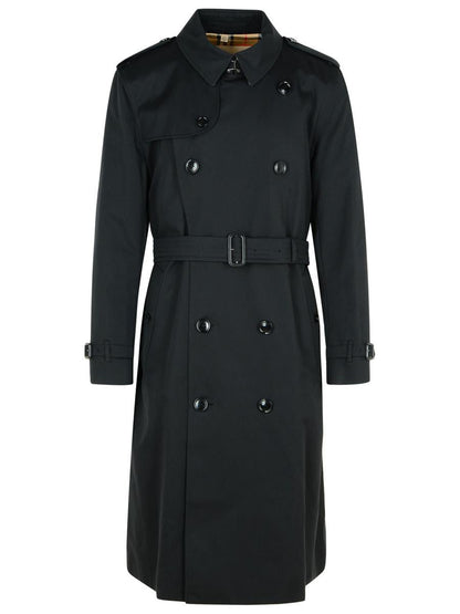 Burberry – Langer schwarzer Trenchcoat „Kensington“ aus Baumwolle