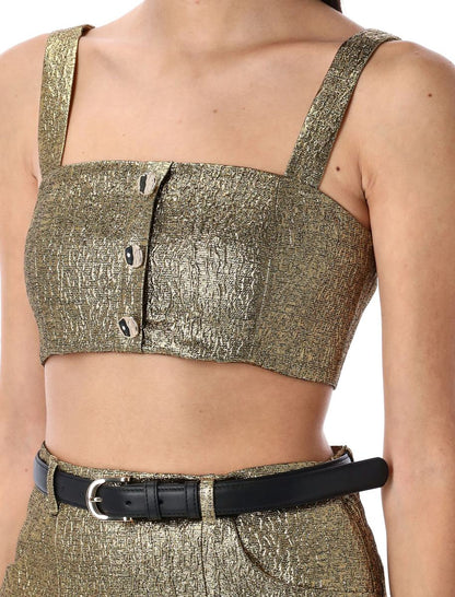Self-Portrait – Kurzes Jacquard-Top in Metallic