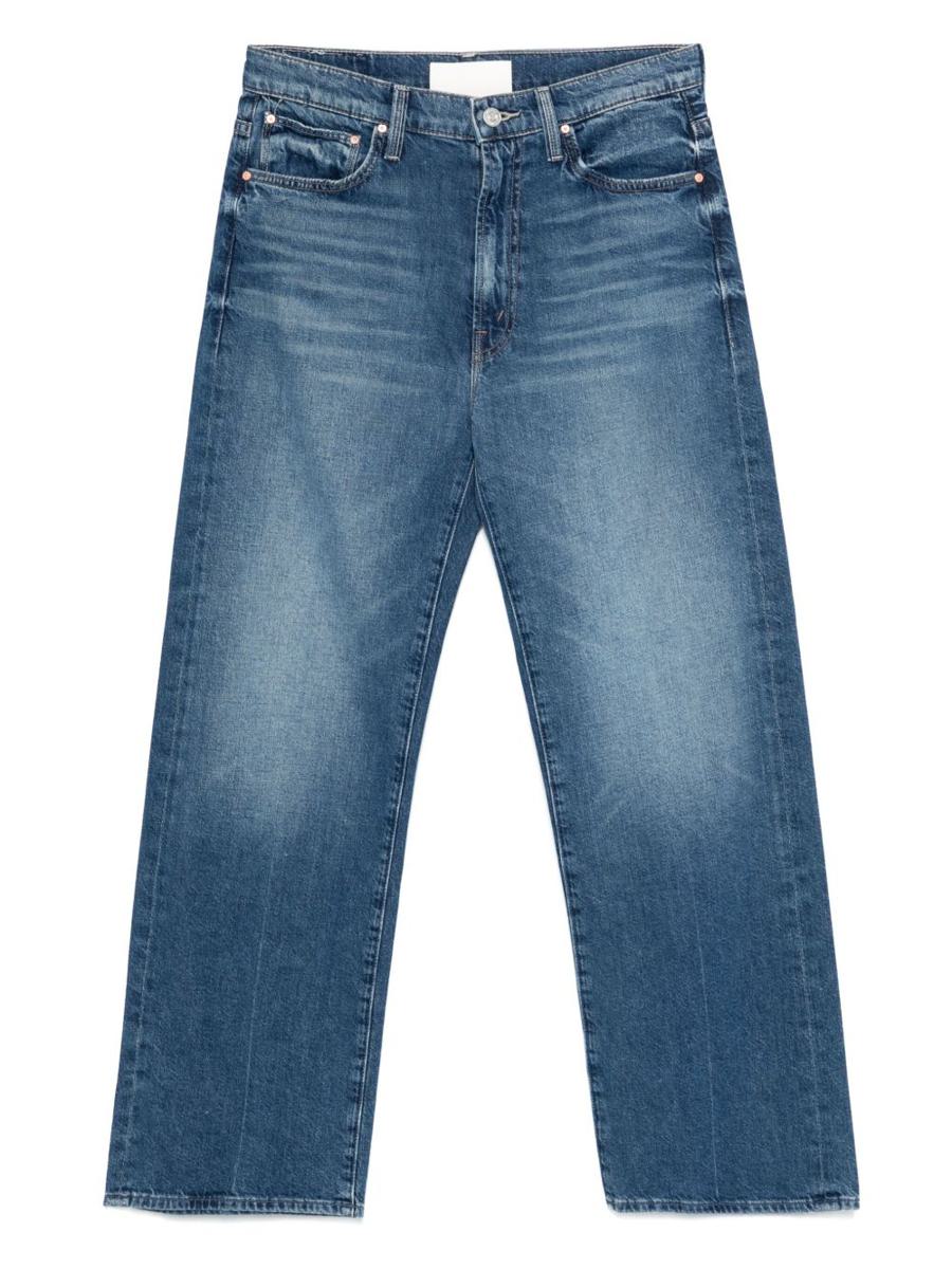 Mother – Kurz geschnittene Jeans mit hohem Bund in blauem Denim