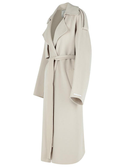 Sportmax – Mantel „Fiore“ aus beiger Schurwolle
