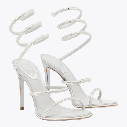Silberne Ledersandalen von René Caovilla